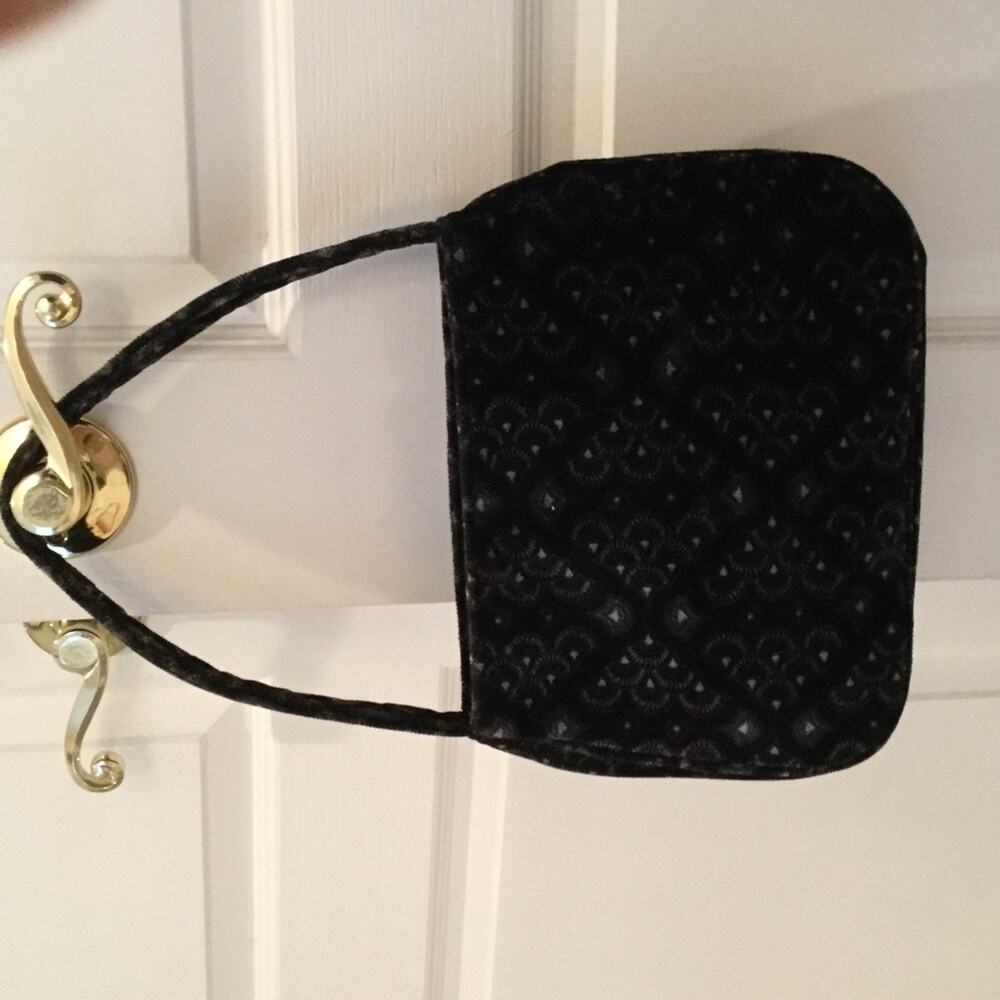 Chester black and grey velvet patterned purse vintage vegan handbag arm bag